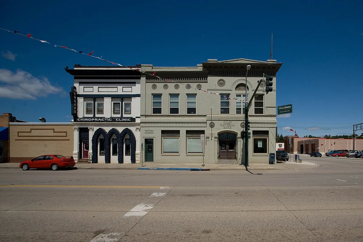 Historic commercial buildings on Main Street in downtown Mandan